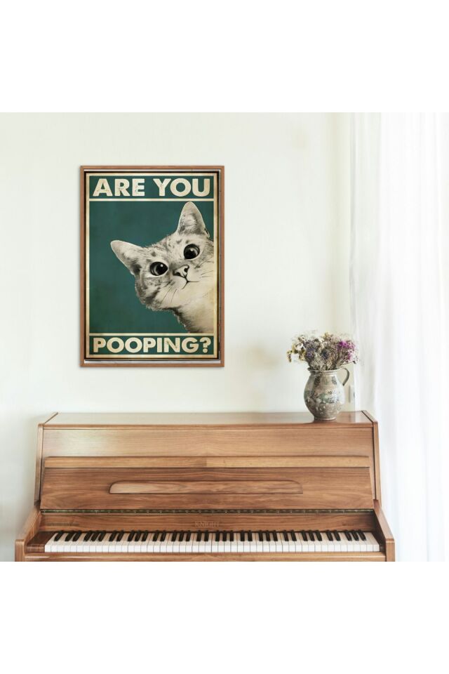 Çok Renkli - Are You Pooping Beyaz Kedi Tuvaleti Banyo Çerçevesiz Yüksek Kaliteli Duvar Tablosu Poster