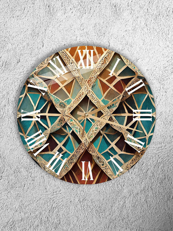 KIRILMAZ CAM DUVAR SAATİ, HEM TABLO HEM SAAT TURKUAZ MOZAİK OSMANLI GEOMETRİK DESEN EV OFİS HEDİYESİ