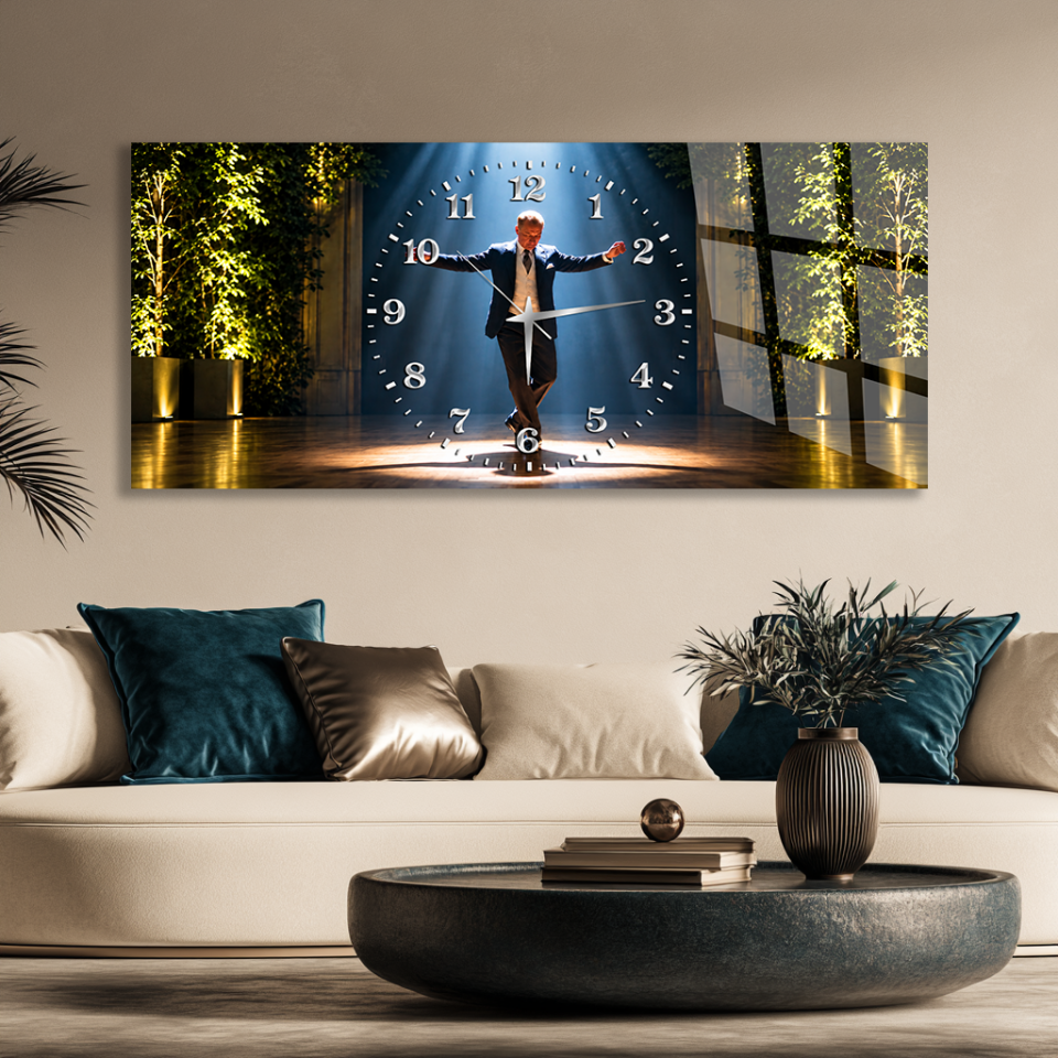 ATATÜRK ZEYBEK OYNARKEN SİLUETİ DEKORATİF CAM SAAT OFİS OKUL HEDİYESİ