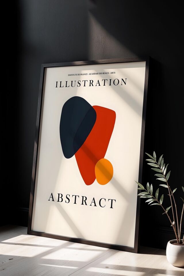 SİYAH - Soyut Sanat Serisi Turuncu Siyah Matisse Doğal Ahşap Çerçeveli Duvar Tablosu