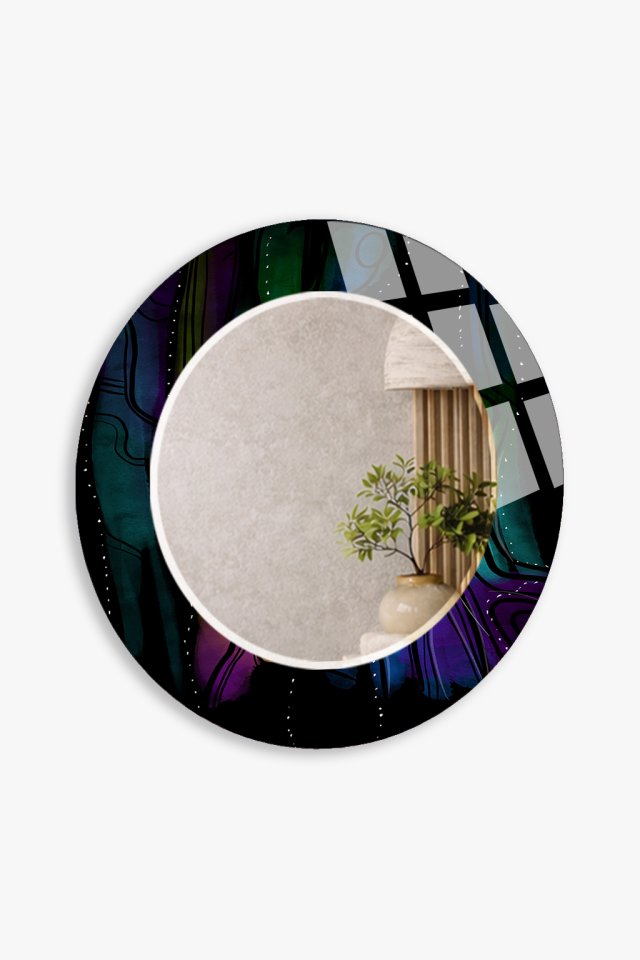 HEM TABLO HEM AYNA KOYU SOYUT SANATSAL DESENLİ CAM DUVAR AYNASI EV DEKORU